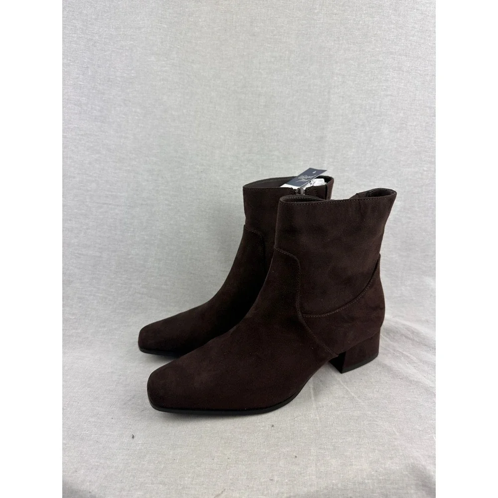 Universal Thread Womens Brown Faux Suede Square Toe Ankle Boots Block‎ Heel 6.5